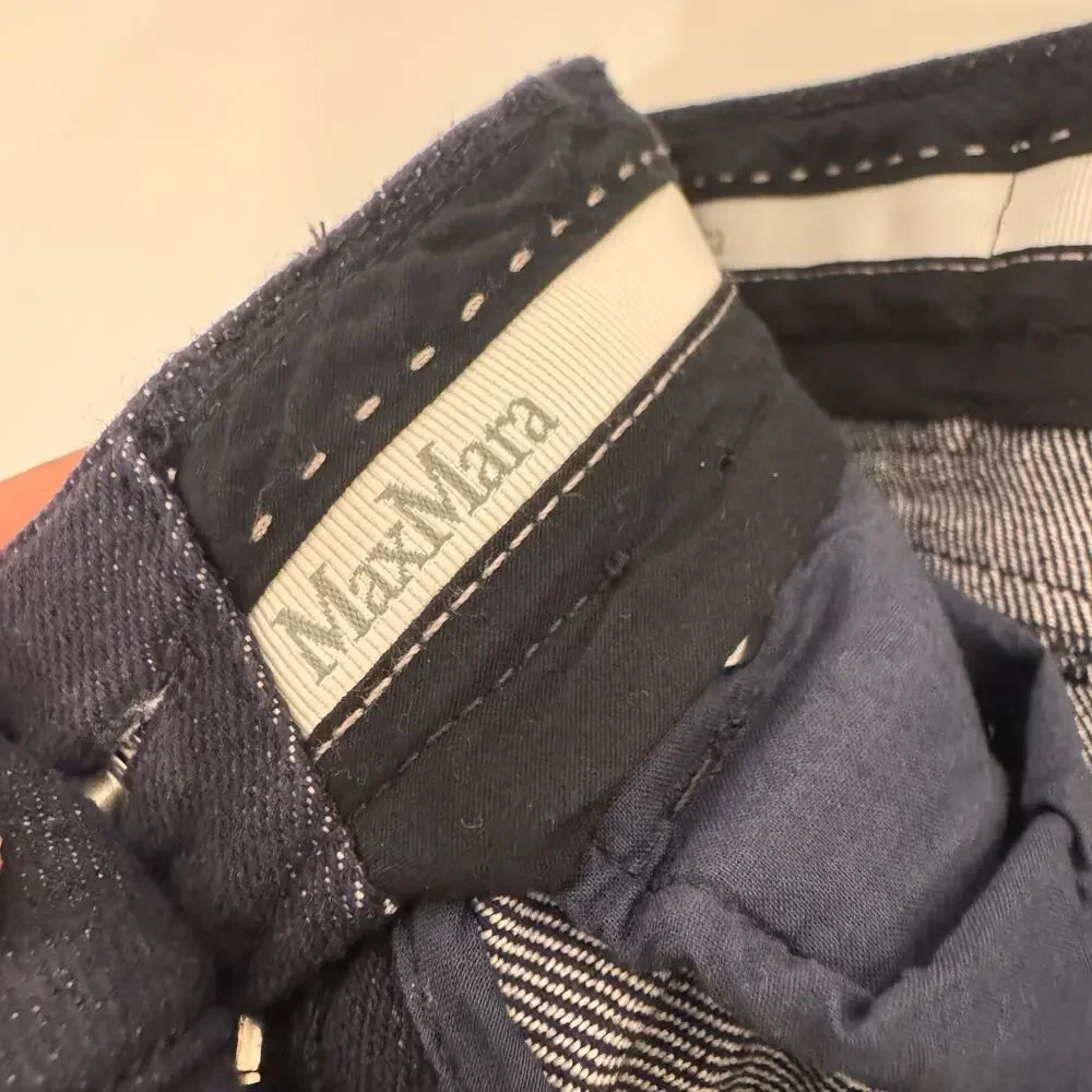 Max Mara Made in Italy Dark Wash Denim Pencil Mini Skirt Cotton Size 2 Classic